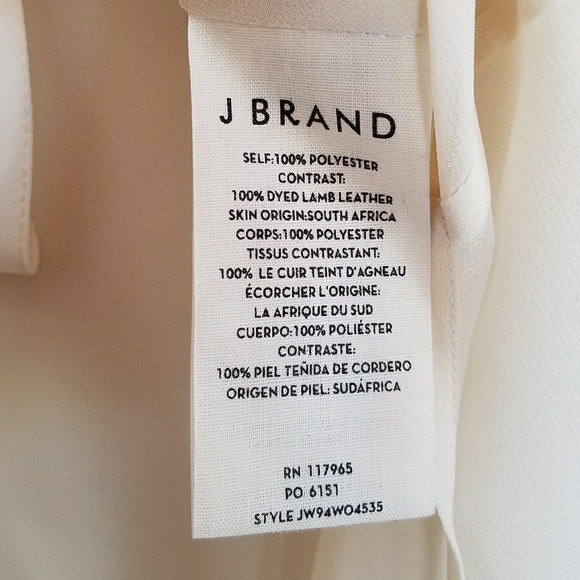 NWT J Brand sheer cream blouse with lamb leather - Picture 5 of 7